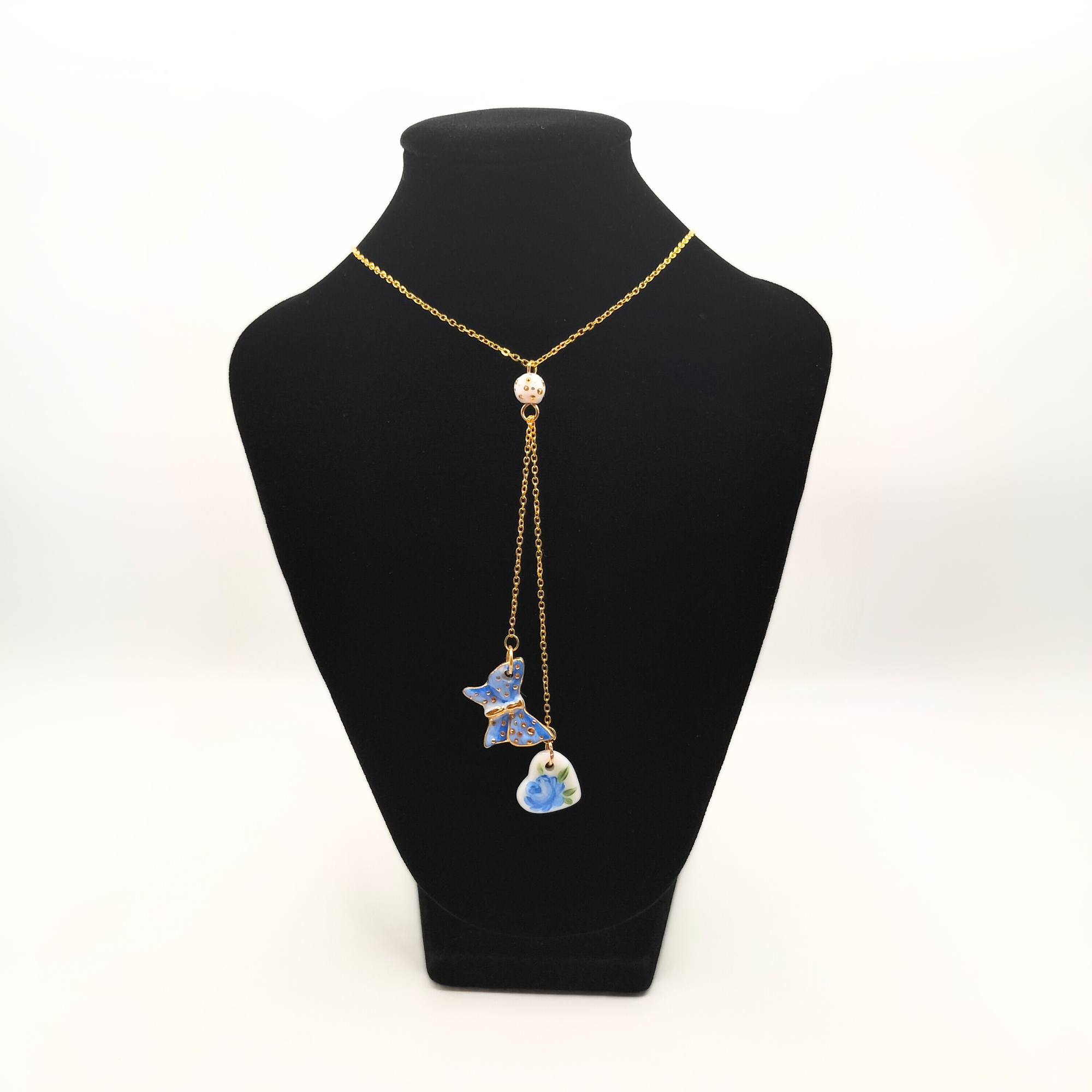 Collier papillon coeur - Rosier - Bleu