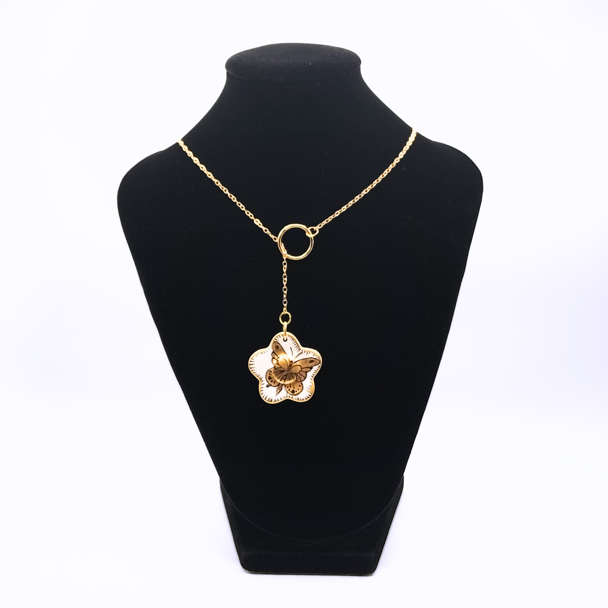 Collier Fleur - Papillon Solitaire - Or