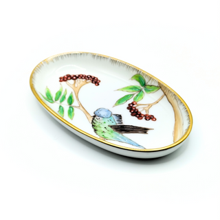 Oval Bowl Brown Birds on Tree