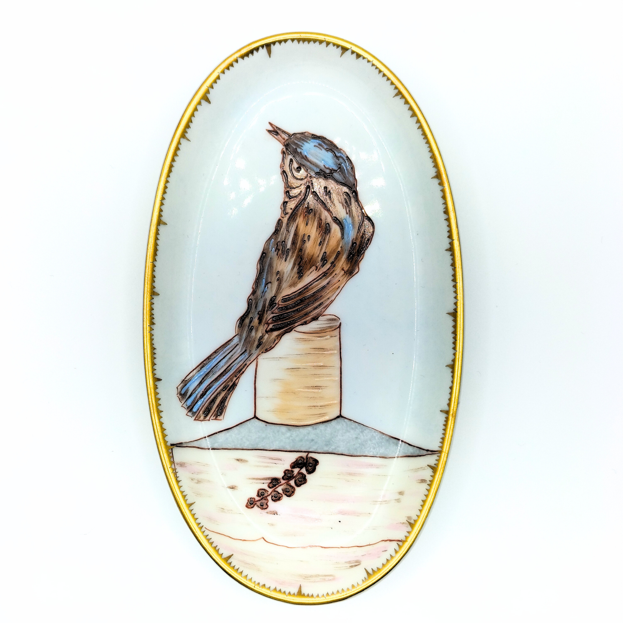 Oval Bowl Brown Birds Solitaire