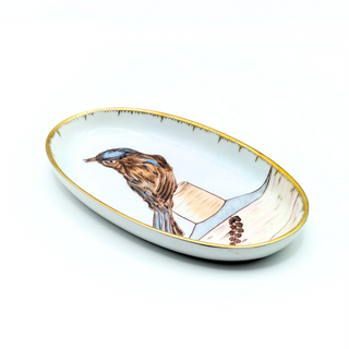 Oval Bowl Brown Birds Solitaire